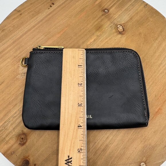 Fossil Black Pebbled Leather Zipper Pouch Clutch small Medium Lined Bag 6” x 4” - Picture 8 of 8